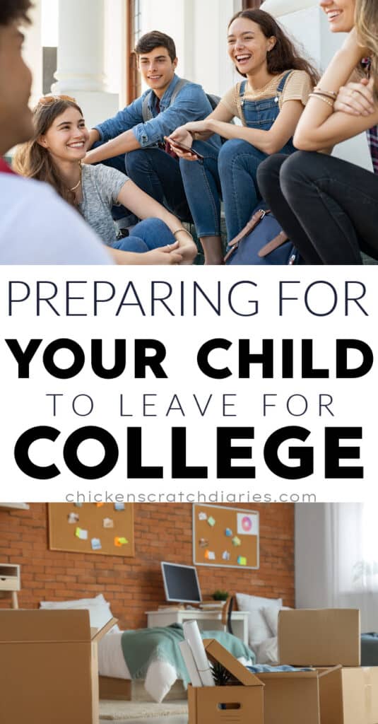 Image of college students hanging out and image of dorm room with packing boxes and text "Preparing for your child to leave for college"